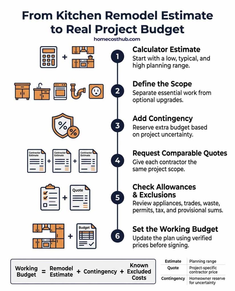 Infografis — From Calculator Estimate to Real Remodeling Budget