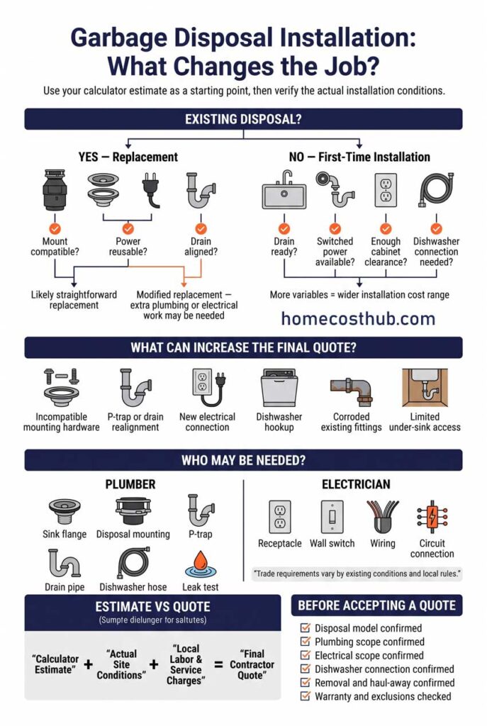Garbage Disposal Installation Calculator 92 Infografis — Garbage Disposal Installation Decision & Cost Drivers