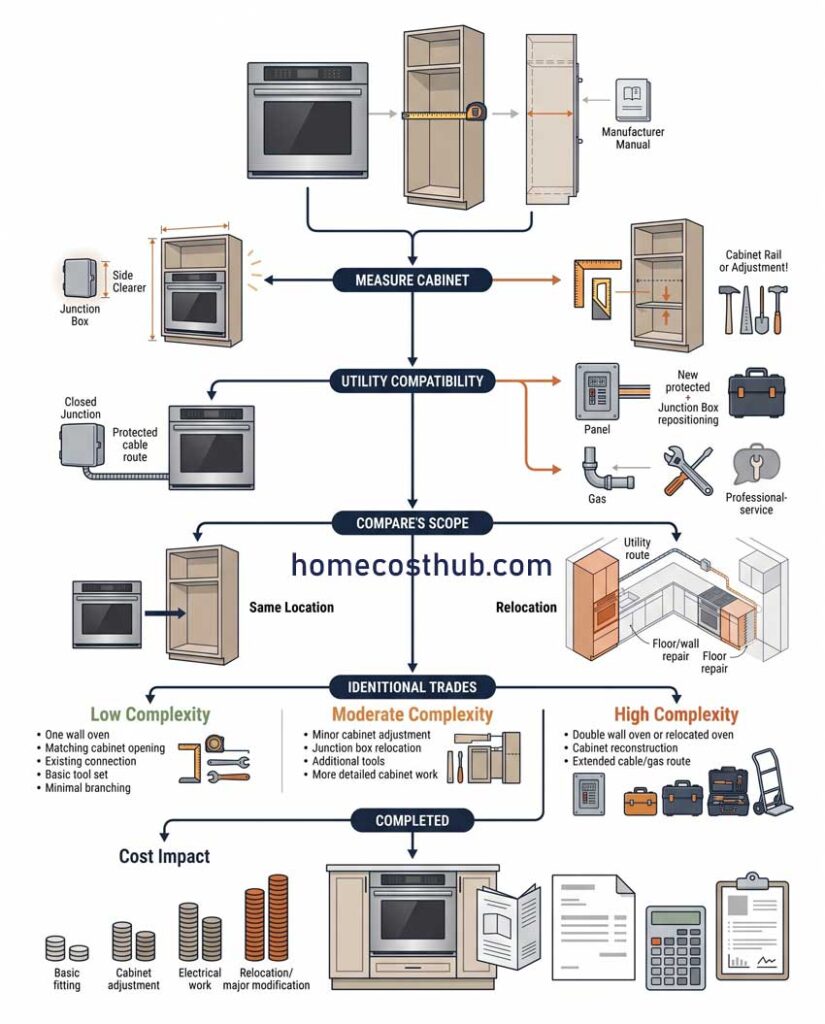 Oven Installation Calculator 93 Infografis — Oven Installation Complexity Decision Flow