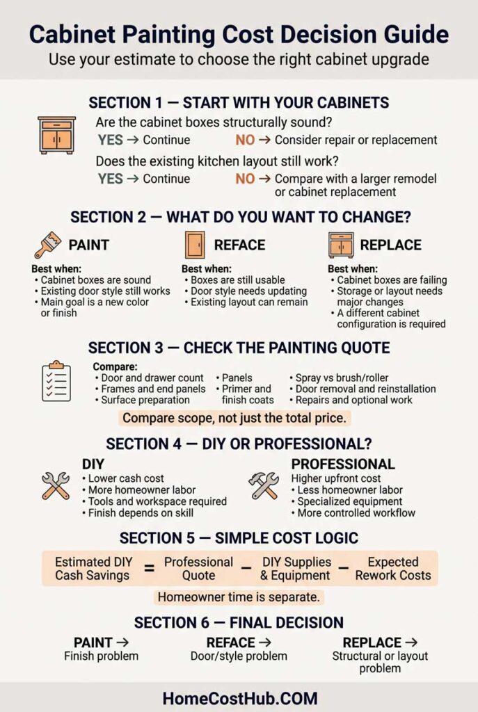 Cabinet Painting Cost Calculator 13 Infographic — Cabinet Painting Cost Decision Guide